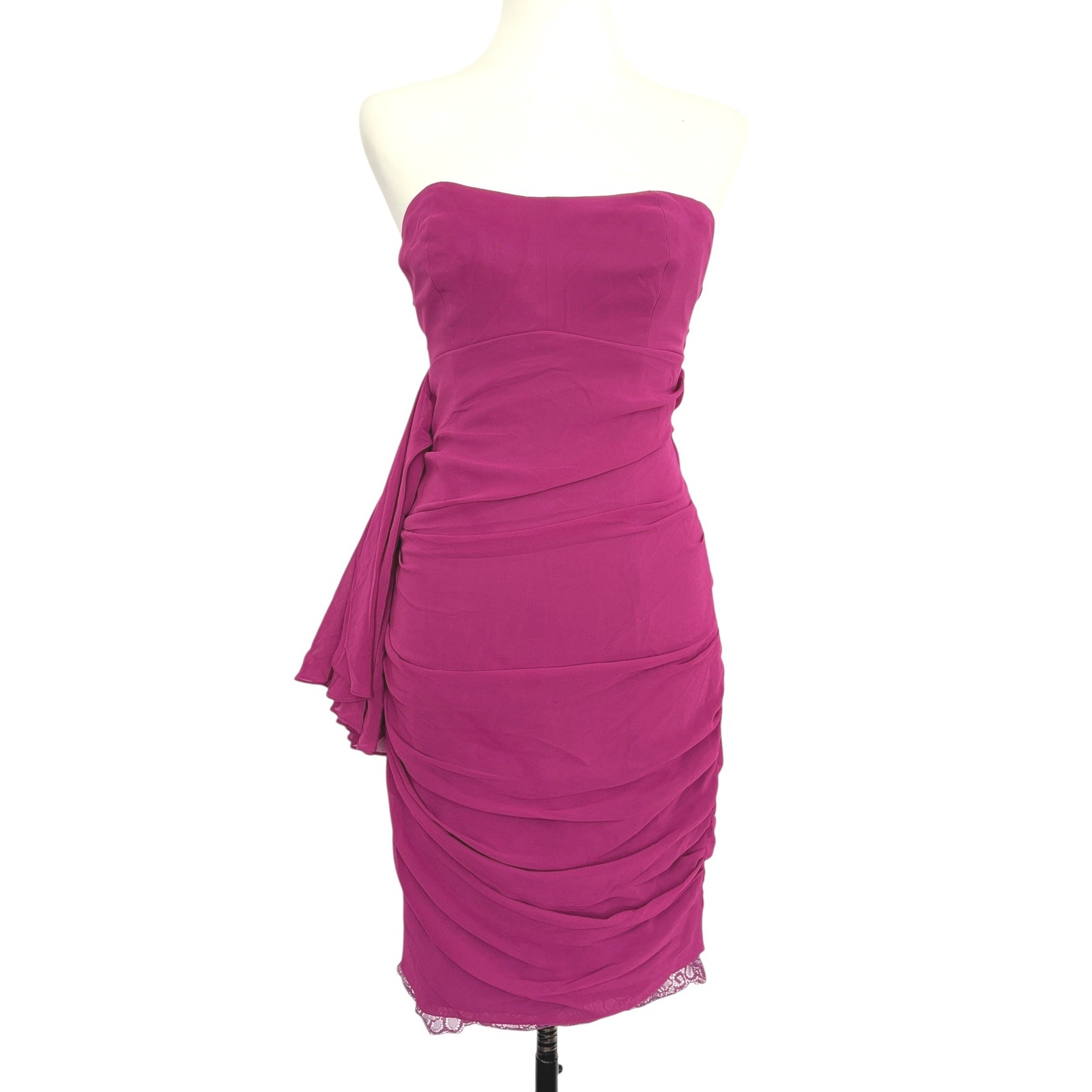 Vtg Y2k Mandalay Julian Joyce Magenta Strapless Ruched Mini Sheath Dress Lace 4